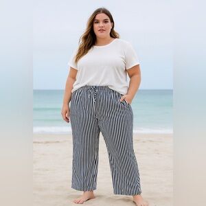 Lauren Ralph Lauren Striped Wide Leg Pants Navy White 20W Coastal Chic Resort